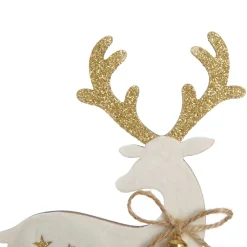 Medium White Wood Deers with Gold Glitter Ornaments -Set of 2 Sale