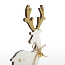 Medium White Wood Deers with Gold Glitter Ornaments -Set of 2 Sale