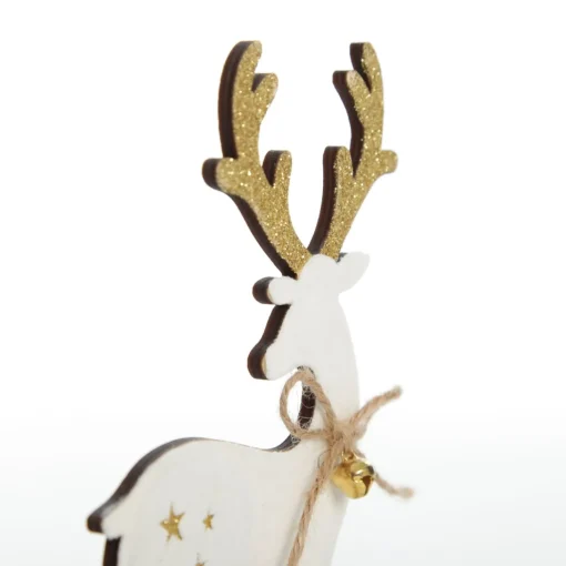 Medium White Wood Deers with Gold Glitter Ornaments -Set of 2 Sale