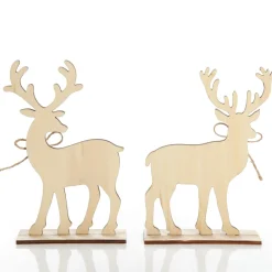 Medium White Wood Deers with Gold Glitter Ornaments -Set of 2 Sale