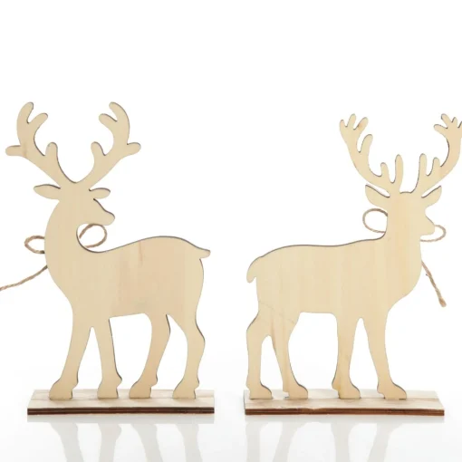 Medium White Wood Deers with Gold Glitter Ornaments -Set of 2 Sale