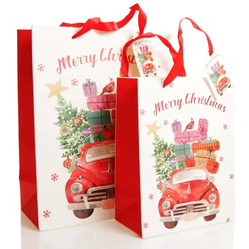 Merry Christmas Gift Bag - Red Car with Presents Best