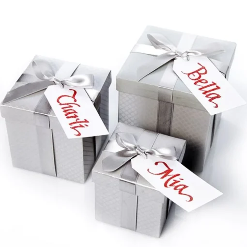 Metallic Silver Gift Box With Personalised Gift Tag Fashion