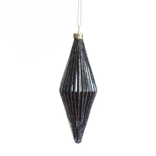 Midnight Blue Ribbed Teardrop Christmas Bauble Sale