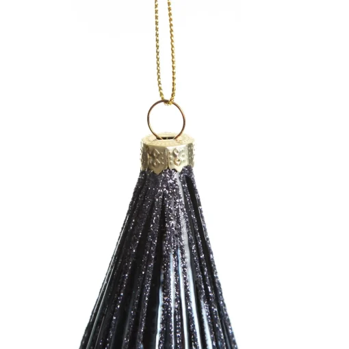 Midnight Blue Ribbed Teardrop Christmas Bauble Sale
