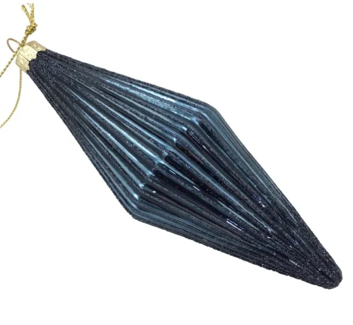 Midnight Blue Ribbed Teardrop Christmas Bauble Sale