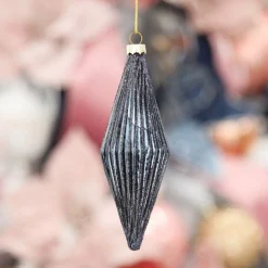 Midnight Blue Ribbed Teardrop Christmas Bauble Sale