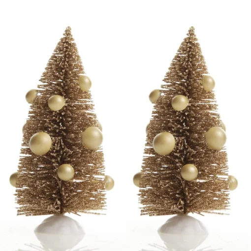 Mini Antique Gold Bottle Brush Tree with Pearls - Set of 2 Sale