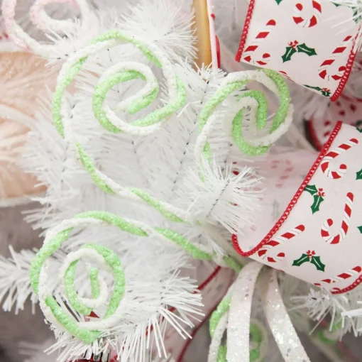 Mint and White Chenille Stick Candy Cane Christmas Pick Cheap
