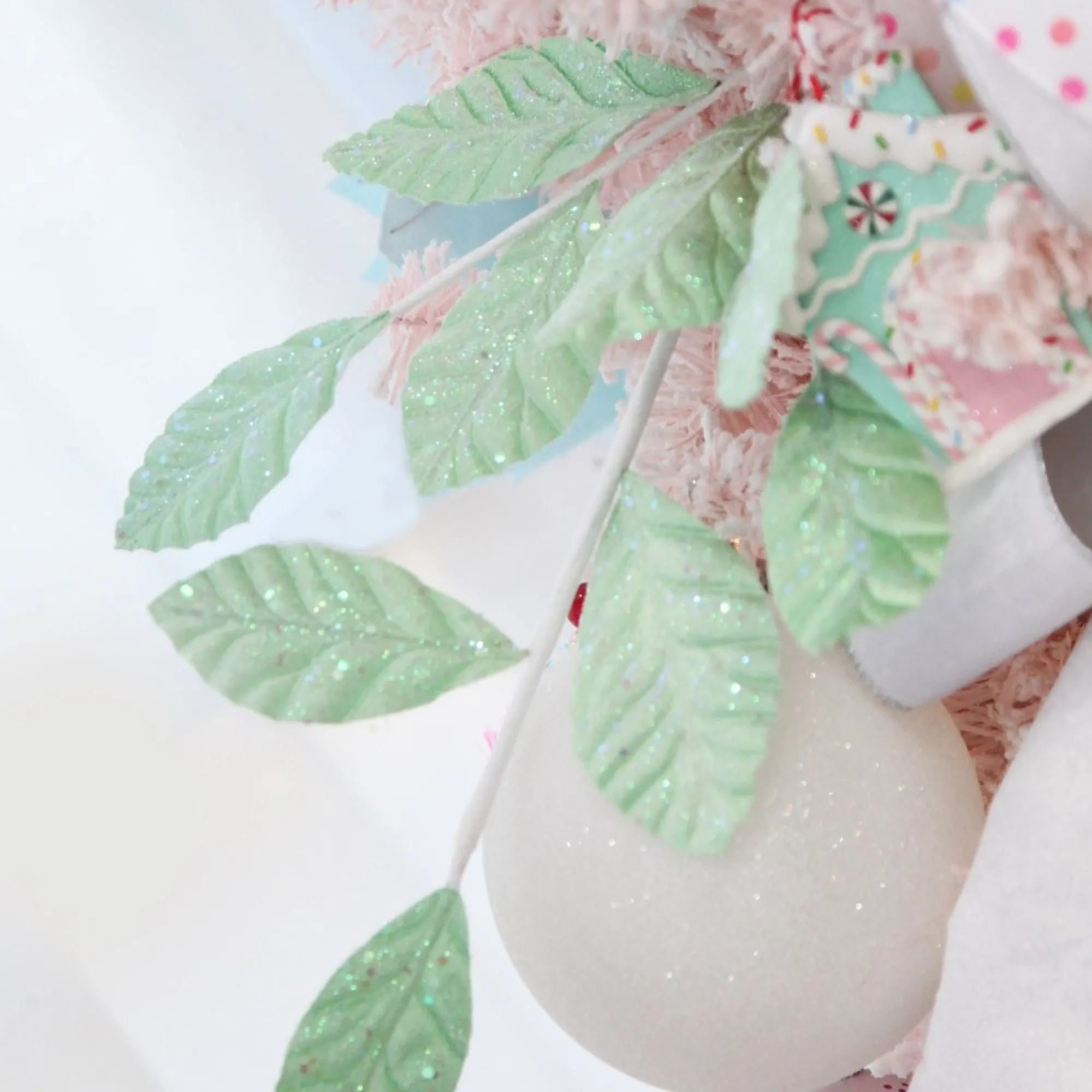 Mint Green Glitter Leaf Spray New