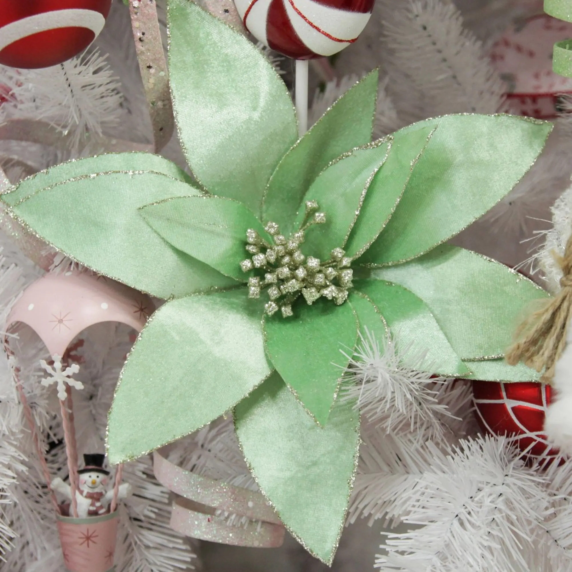 Mint Green Lily Flower Stem with Gold Glitter Trim Hot