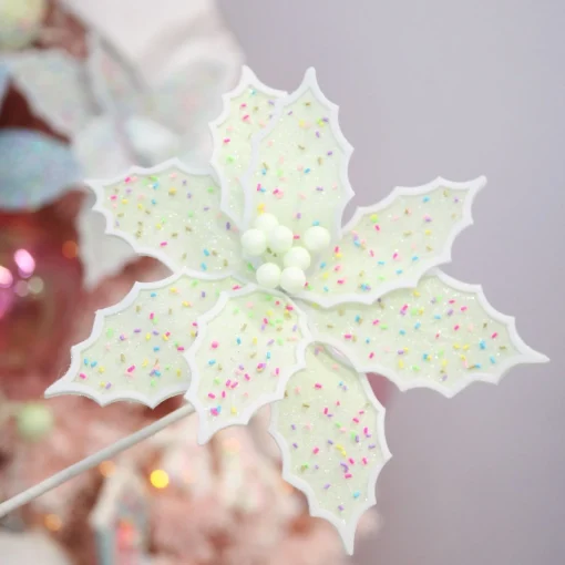 Mint Green Poinsettia Flower Stem with Multicoloured Sprinkles Fashion