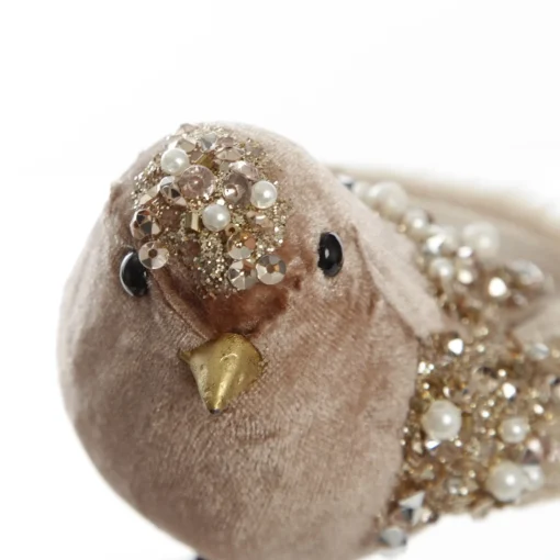 Mocha Velvet Beaded Standing Bird Cheap