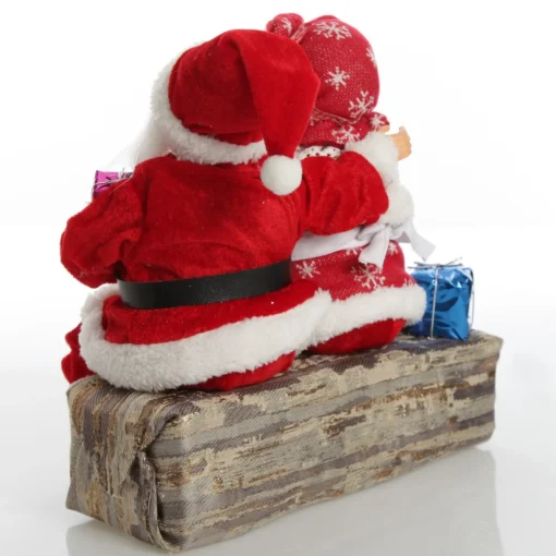 Mr & Mrs Claus with Presents Sitting on Log Christmas Ornament Flash Sale