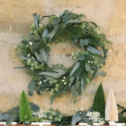 Native Eucalyptus Leaf Christmas Wreath with White Berries Cheap