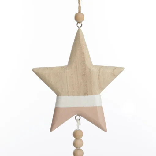 Natural and White Wooden Stars with Tassels Tree Decorations - Set of 2 Sale