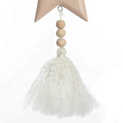 Natural and White Wooden Stars with Tassels Tree Decorations - Set of 2 Sale