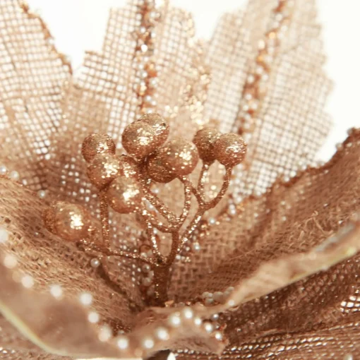 Natural Burlap Poinsettia Flower Clip with Beads Outlet