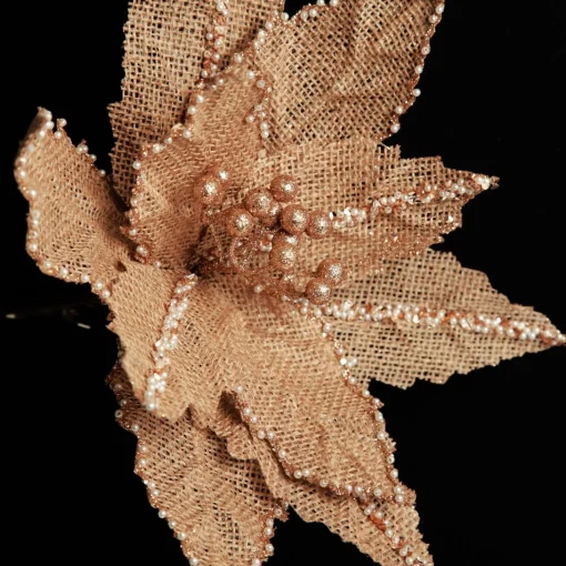 Natural Burlap Poinsettia Flower Clip with Beads Outlet