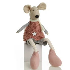 Natural Calico Fabric Boy Mouse Grey and Pink Cheap