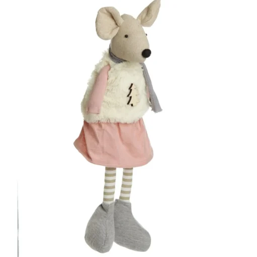 Natural Calico Fabric Girl Mouse Grey and Pink Fashion