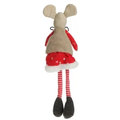Natural Calico Fabric Girl Mouse with Red Dress and Stripey Legs Clearance