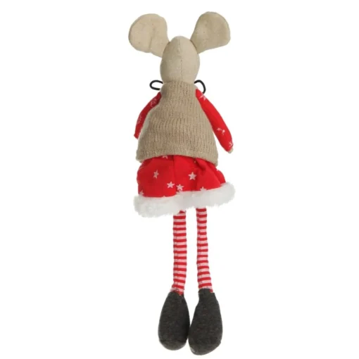 Natural Calico Fabric Girl Mouse with Red Dress and Stripey Legs Clearance