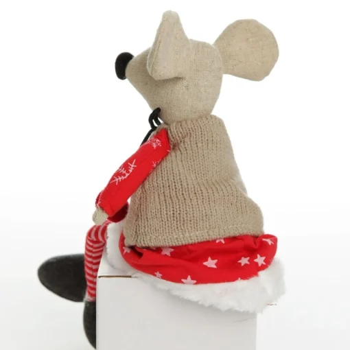 Natural Calico Fabric Girl Mouse with Red Dress and Stripey Legs Clearance