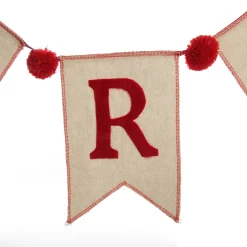 Natural Linen and Red Merry Christmas Bunting with Pom Poms Fashion