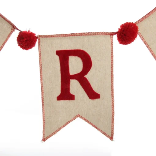 Natural Linen and Red Merry Christmas Bunting with Pom Poms Fashion