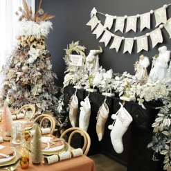Natural Linen and White Merry Christmas Bunting with Pom Poms Flash Sale