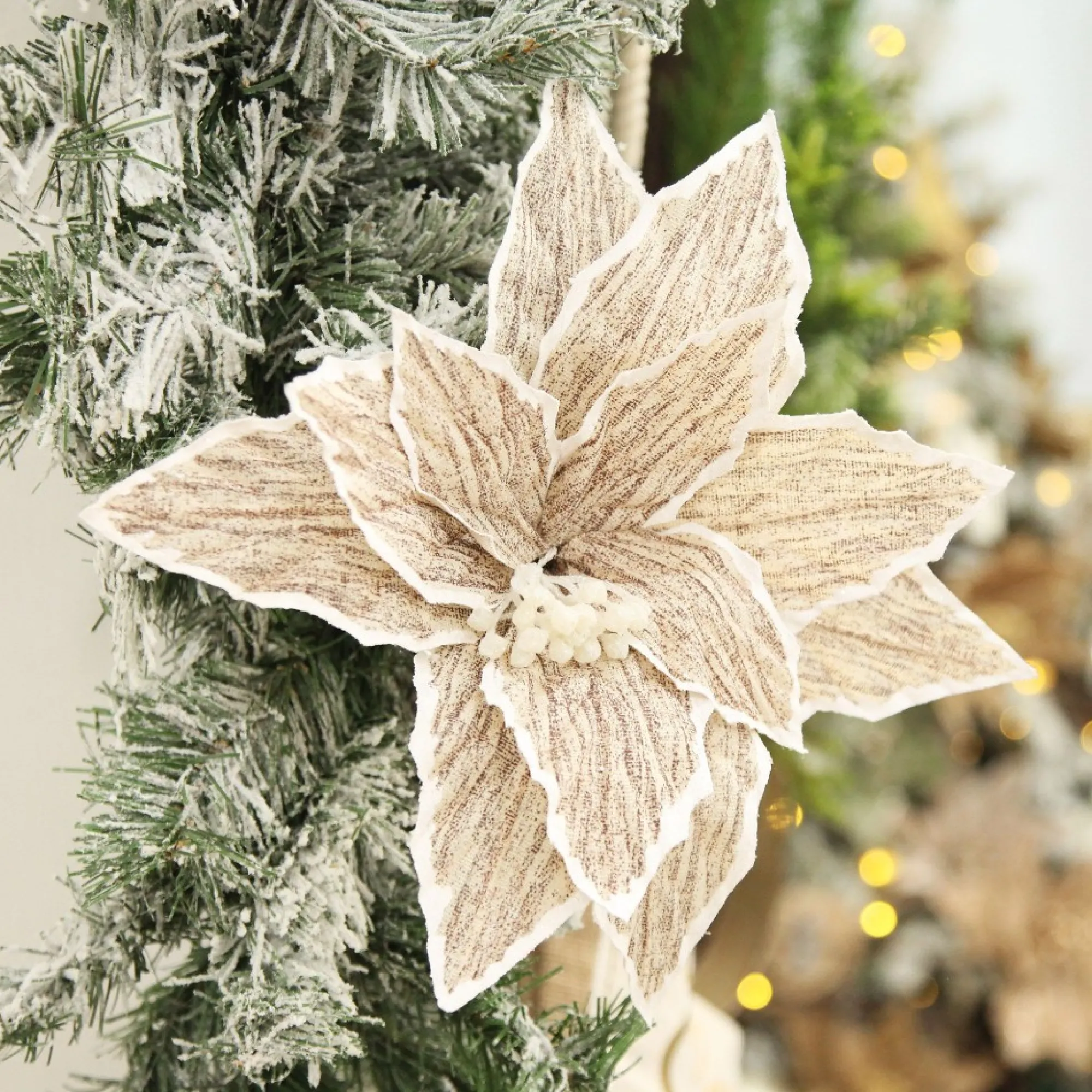 Natural Poinsettia Flower Clip with White Trim Flash Sale