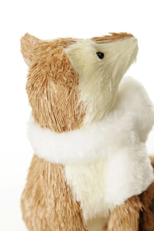 Natural Sisal Fox with white fluffy scarf Cheap