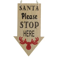 Natural Wood Santa Please Stop Here Arrow Sign - Red Reindeer Online