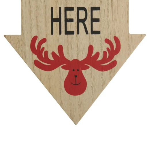 Natural Wood Santa Please Stop Here Arrow Sign - Red Reindeer Online