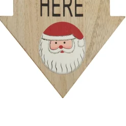 Natural Wood Santa Please Stop Here Arrow Sign - Santa Face Fashion