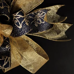 Navy and Gold Glitter Deluxe Tree Topper Bow with Streamers Cheap