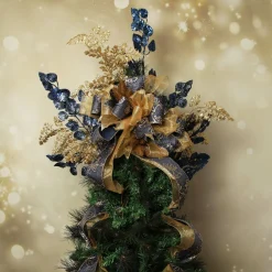 Navy and Gold Glitter Deluxe Tree Topper Bow with Streamers Cheap