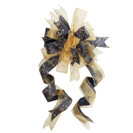 Navy and Gold Glitter Deluxe Tree Topper Bow with Streamers Cheap