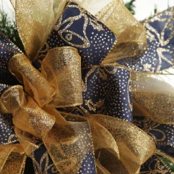 Navy and Gold Glitter Deluxe Tree Topper Bow with Streamers Cheap