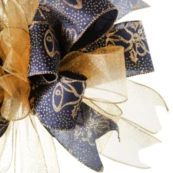 Navy and Gold Glitter Deluxe Tree Topper Bow with Streamers Cheap