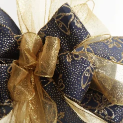 Navy and Gold Glitter Deluxe Tree Topper Bow with Streamers Cheap