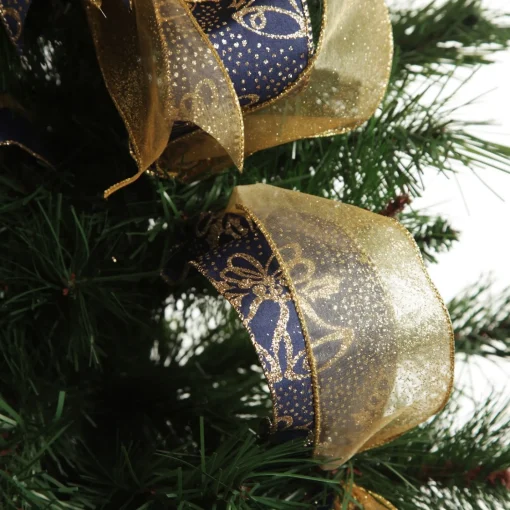 Navy and Gold Glitter Deluxe Tree Topper Bow with Streamers Cheap