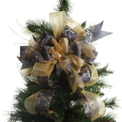 Navy and Gold Glitter Deluxe Tree Topper Bow with Streamers Cheap