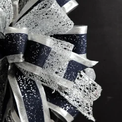 Navy Blue and Silver Deluxe Tree Topper Bow with Streamers Fashion
