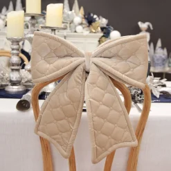 Nude Pink Padded Quilted Velvet Bow Store