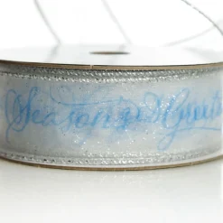 Organza Silver and Blue Seasons Greetings Wired Ribbon - 3.8cm Online