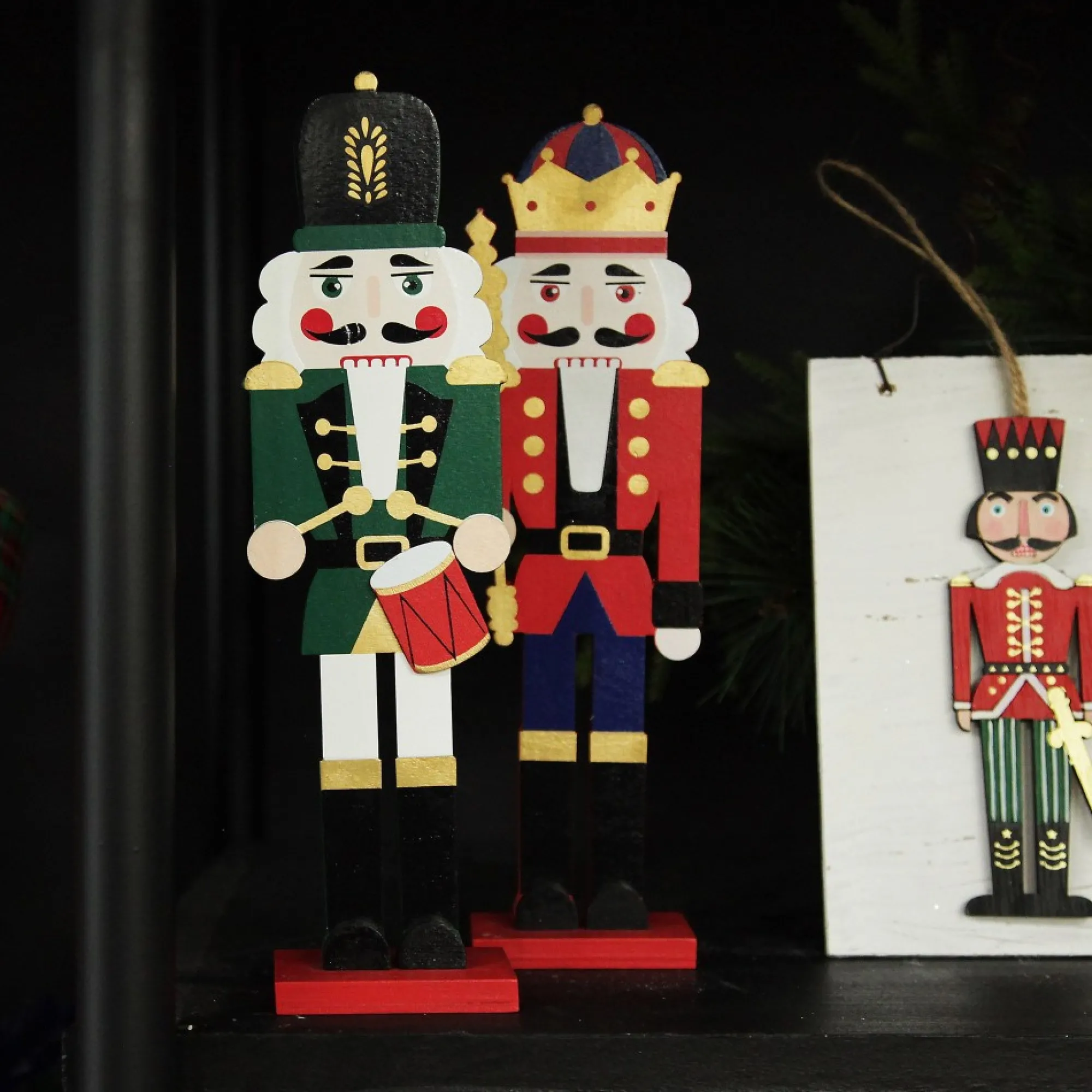 Painted Green Drummer Plywood Nutcracker Christmas Ornament on Base Shop