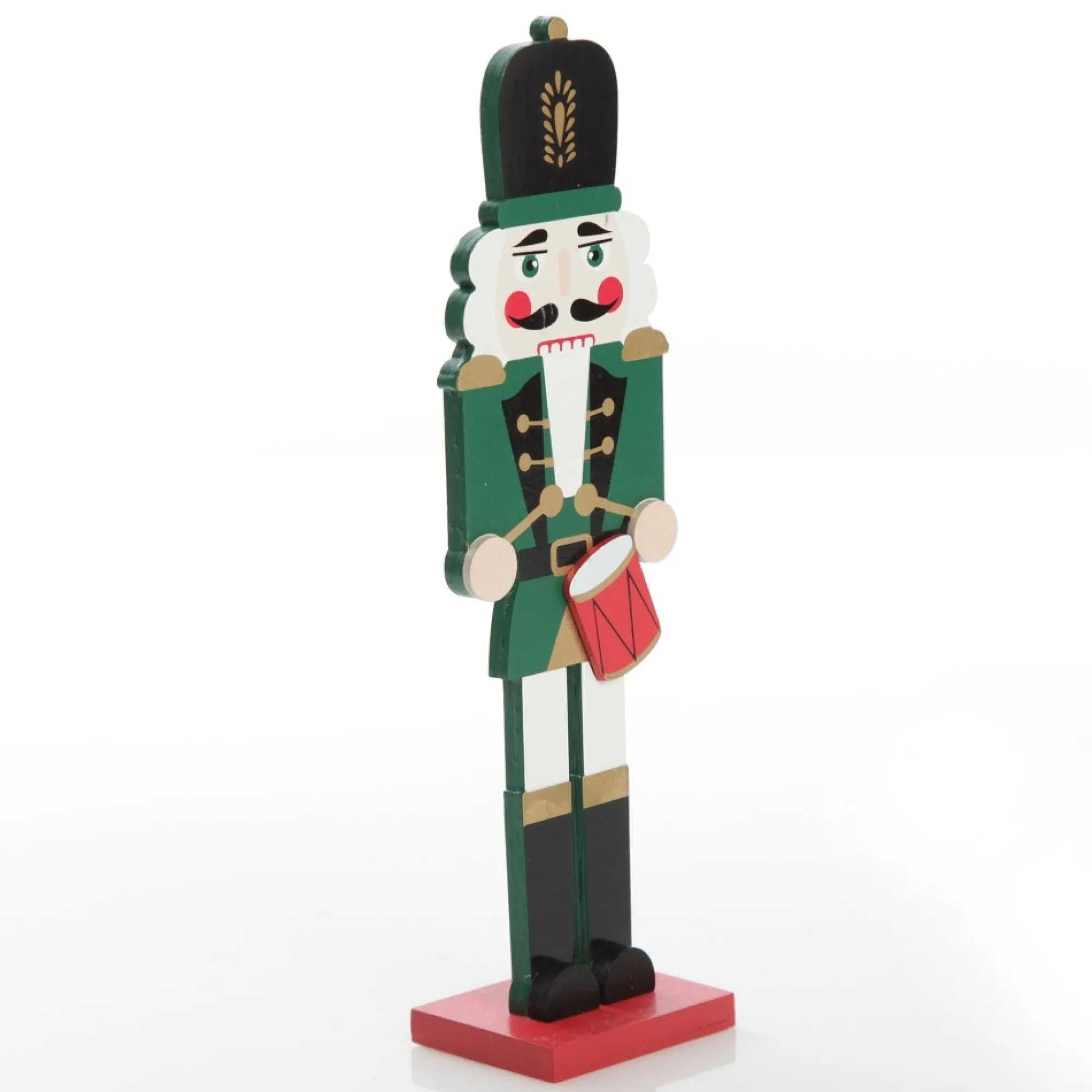 Painted Green Drummer Plywood Nutcracker Christmas Ornament on Base Shop