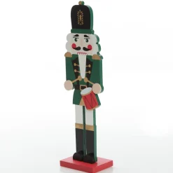 Painted Green Drummer Plywood Nutcracker Christmas Ornament on Base Shop